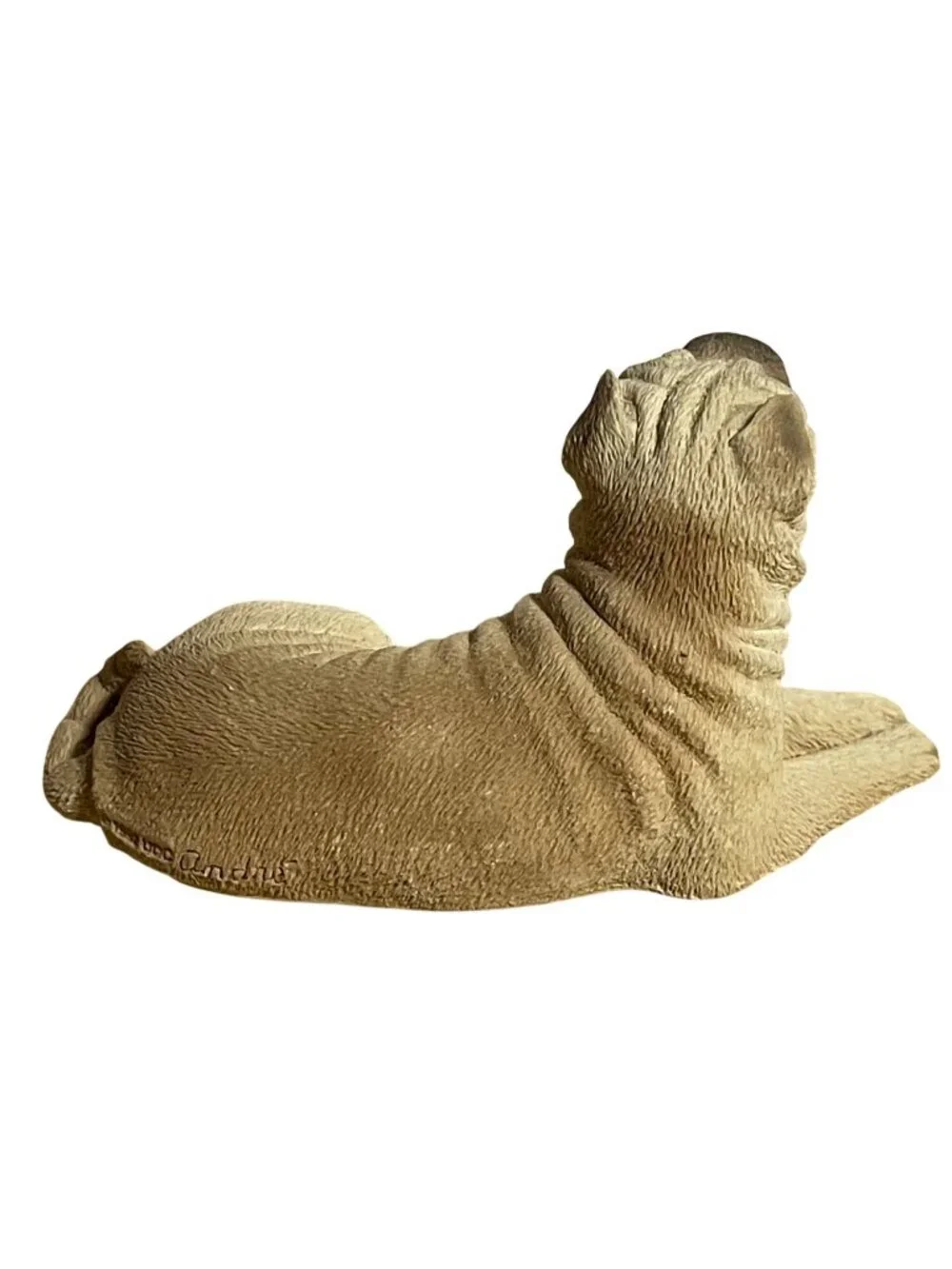 Shar-Pei Puppuy Dog Figurine Hand-Painted Resin Collectible Tan Brown Sculpture